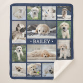 Dog Foto Collage Einfach Modernes Navy Blau & Weiß Sherpadecke (Vorderseite)