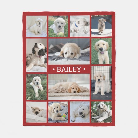 Dog Foto Collage Einfache Moderne Rot und Weiß Fleecedecke (Vorderseite)