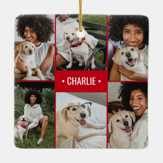 Dog Foto Collage Mit Monogramm Keramikornament (Rückseite)