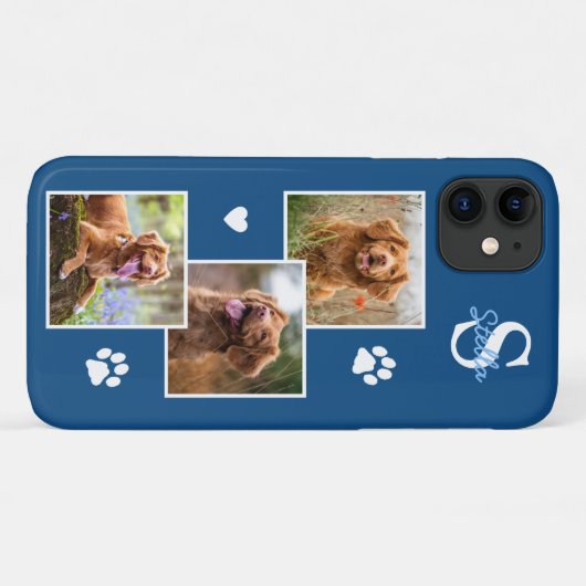Dog Foto Collage Monogram Blue Pet Case-Mate iPhone Hülle (Rückseite (Horizontal))