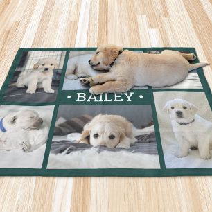 Dog Foto Collage Niedlich Einfach Grün und Weiß Fleecedecke