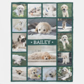 Dog Foto Collage Niedlich Moderne Grün und Weiß Fleecedecke (Vorderseite)