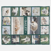 Dog Foto Collage Niedlich Moderne Grün und Weiß Fleecedecke (Vorderseite (Horizontal))