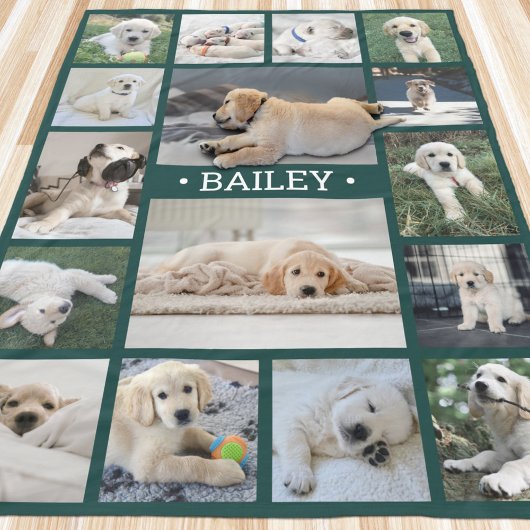Dog Foto Collage Niedlich Moderne Grün und Weiß Fleecedecke