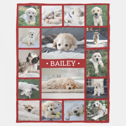 Dog Foto Collage Niedlich Moderne Rot und Weiß Fleecedecke (Vorderseite)