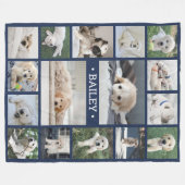 Dog Foto Collage Niedlich Modernes Navy Blau und W Fleecedecke (Vorderseite (Horizontal))