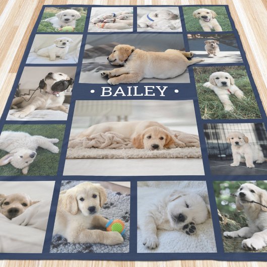 Dog Foto Collage Niedlich Modernes Navy Blau und W Fleecedecke