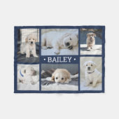 Dog Foto Collage Niedlich Simple Navy Blue und Whi Fleecedecke (Vorderseite (Horizontal))