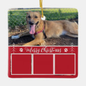 Dog Foto Collage Red Christmas Ornament (Vorderseite)