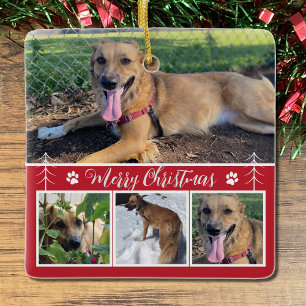 Dog Foto Collage Red Christmas Ornament