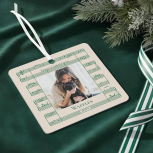 Dog Foto First Christmas Woof Wof Sheet Music Ornament Aus Metall
