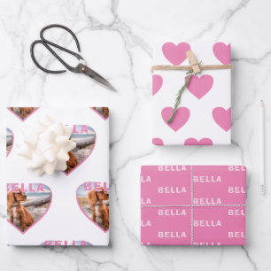 Dog Foto Name Pink Heart Pet Geschenkpapier Set