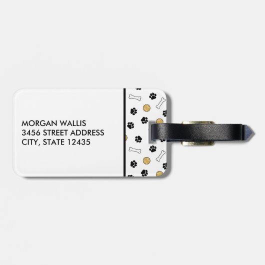 Dog-Foto und Dog-Themenmuster-Monogramm Gepäckanhänger (Rückseite horizontal)