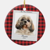 Dog Foto von First Christmas Pet Name Year Custom Keramik Ornament (Hinten)