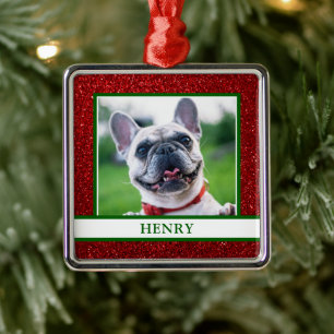 Dog Foto Weihnachten Roter Glitzer Name Ornament Aus Metall