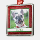 Dog Foto Weihnachten Roter Glitzer Name Ornament Aus Metall (Links)