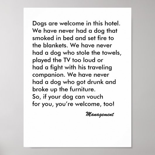 Dog Friendly Hotel Sign Poster (Vorne)