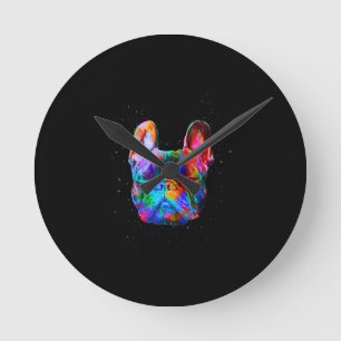 Dog Geometric Color Splash Pop Art French Bulldog Runde Wanduhr