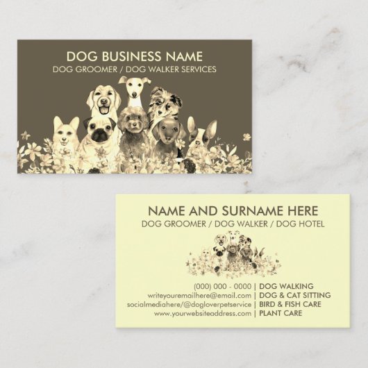 Dog Gold Blume Frame Visitenkarte (Vorne/Hinten)