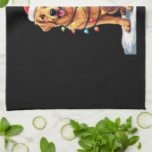 Dog Golden Retriever Santa Christmas Xmas Lights ( Geschirrtuch (Gefaltet)