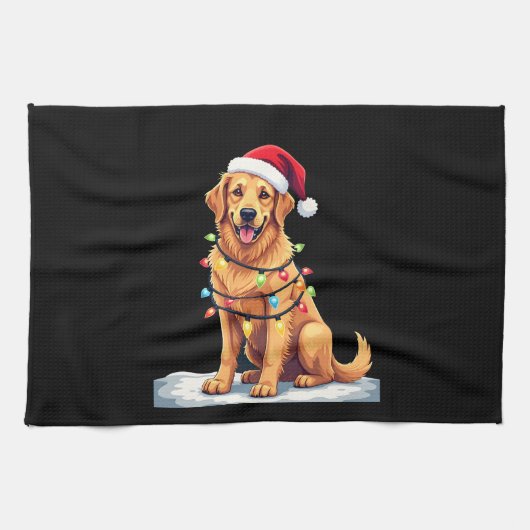 Dog Golden Retriever Santa Christmas Xmas Lights ( Geschirrtuch (Horizontal)