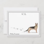 Dog Gray Border Monogram & Name Mitteilungskarte (Vorderseite)