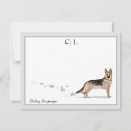 Dog Gray Border Monogram & Name Mitteilungskarte