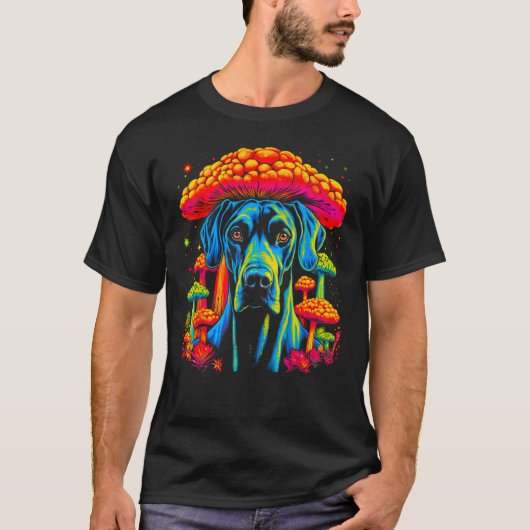 Dog Great Dane Psychedelic Mushroom T-Shirt (Vorderseite)