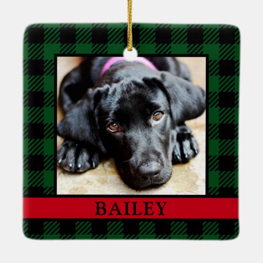 Dog Green Buffalo Karo Foto Keramikornament (Rückseite)