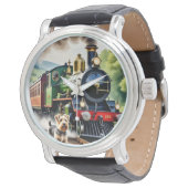 Dog Greeting steam train Armbanduhr (Schrägansicht)
