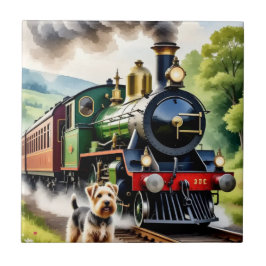 Dog Greeting steam train Fliese