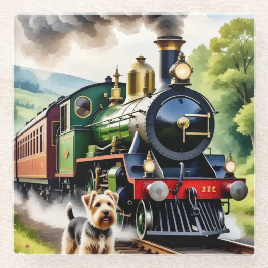 Dog Greeting steam train Glasuntersetzer (Vorderseite)