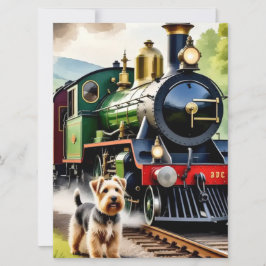 Dog Greeting steam train Karte