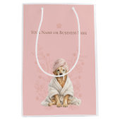 Dog Gromer Spa Cute Dog Personalized Pink Gift Bag Mittlere Geschenktüte (Vorderseite)