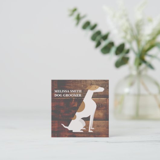 Dog Groomer | Ausbilder | Paare | Holz Quadratische Visitenkarte (Stehend Vorderseite)