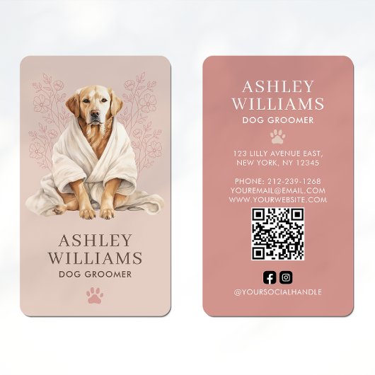 Dog Groomer Blush Eleganter QR Code Visitenkarte