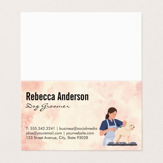 Dog Groomer Cutting Hair Visitenkarten (Außenseite Aufgefaltet)