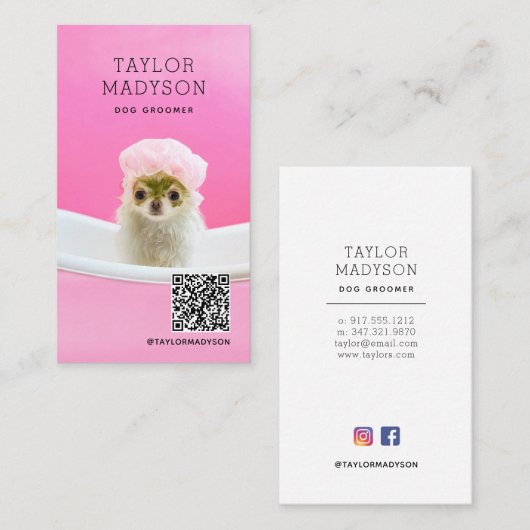 Dog Groomer Pampered Puppy QR Code Business Card Visitenkarte (Vorne/Hinten)