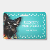 Dog Groomer Paw Print Border Ausweis (Front)