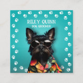 Dog Groomer Paw Print Border Quadratische Visitenkarte (Vorderseite)