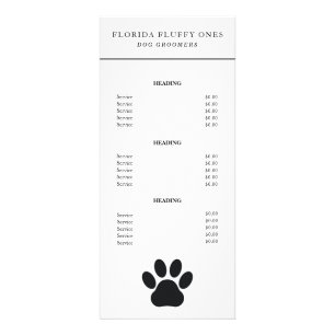 Dog Groomer Paw Print Services Preisliste Rack Car Werbekarte