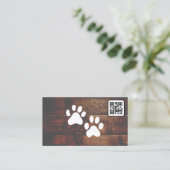 Dog Groomer | QR CODE | Paws | Wood Business Card Visitenkarte (Stehend Vorderseite)