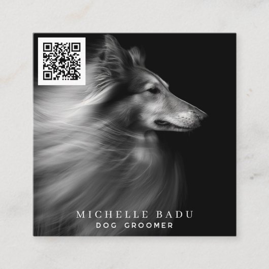 Dog Groomer QR Code Social Media Quadratische Visitenkarte (Vorderseite)