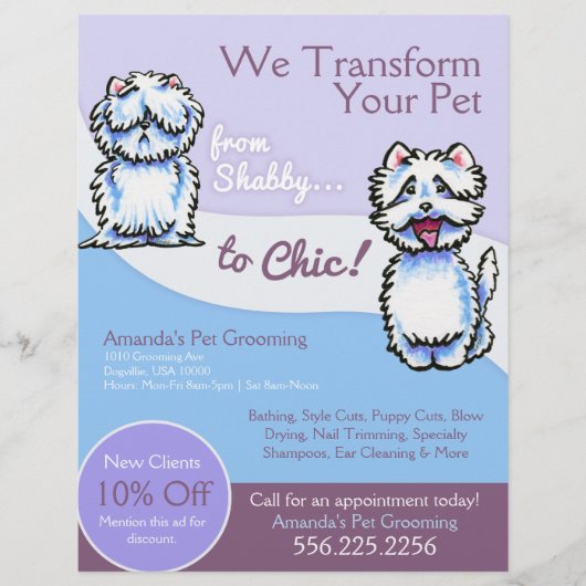 Dog Groomer Shabby Chic Westie Coupon Ad Flyer (Vorne)