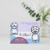 Dog Groomer Shabby Chic Westie Coupon Mailer Postkarte (Stehend Vorderseite)