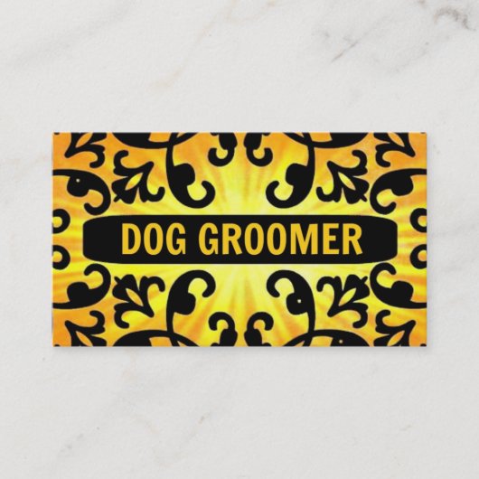 Dog Groomer Sunshine Damask Business Card Visitenkarte (Vorderseite)
