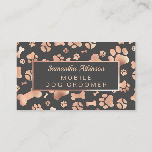 Dog Groomer Walker Rose Gold Paw Print Visitenkarte (Vorderseite)