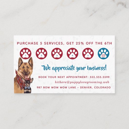 Dog Groomer Walker Sitter Loyalty Visitenkarte (Rückseite)