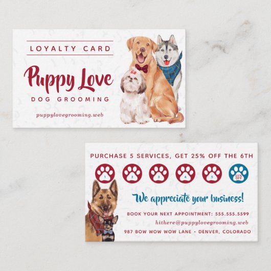 Dog Groomer Walker Sitter Loyalty Visitenkarte (Vorne/Hinten)