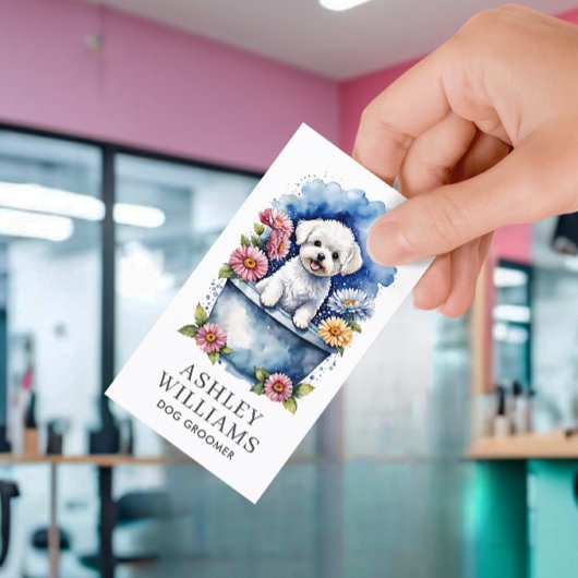 Dog Groomer Wasserfarbe QR Code Visitenkarte